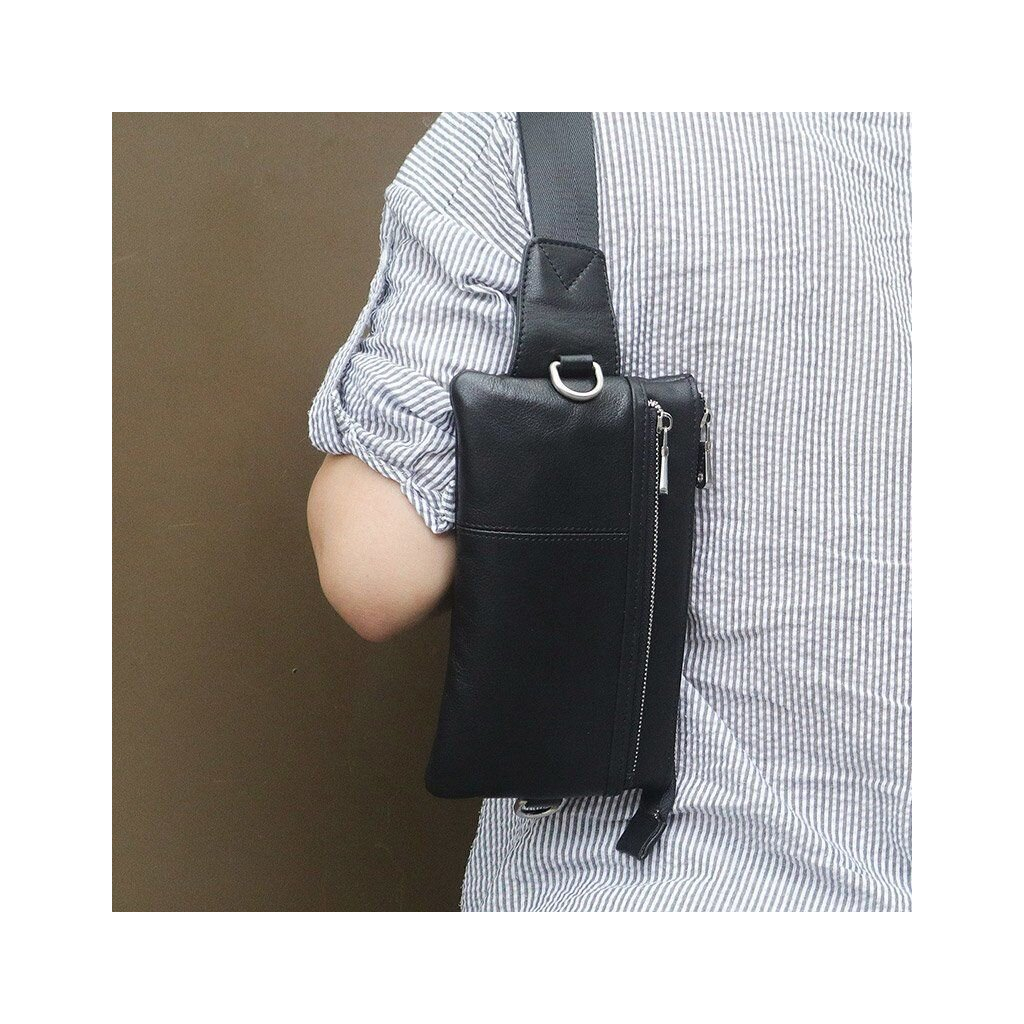 Сумка Vintage Поясна зерниста шкіряна Чорна (14976) - зображення 10