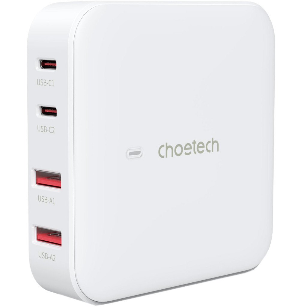 Зарядний пристрій Choetech GaN 2 USB-A / 2 USB-C 100W QC3.0/PD/PPS (PD8008-EU-WH) - зображення 1