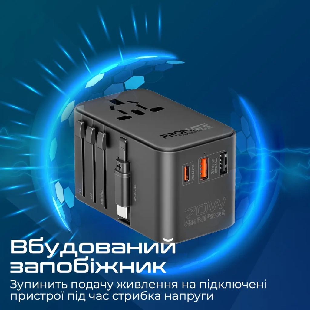 Зарядний пристрій Promate tripmate-gan70r - изображение 10