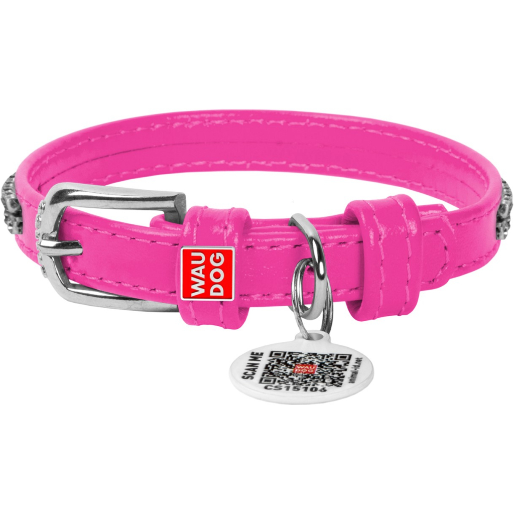 Нашийник для тварин WAUDOG Glamour з QR-паспортом "Стрази" XS Ш 9 мм Д 19-25 см рожевий (33077) - зображення 1
