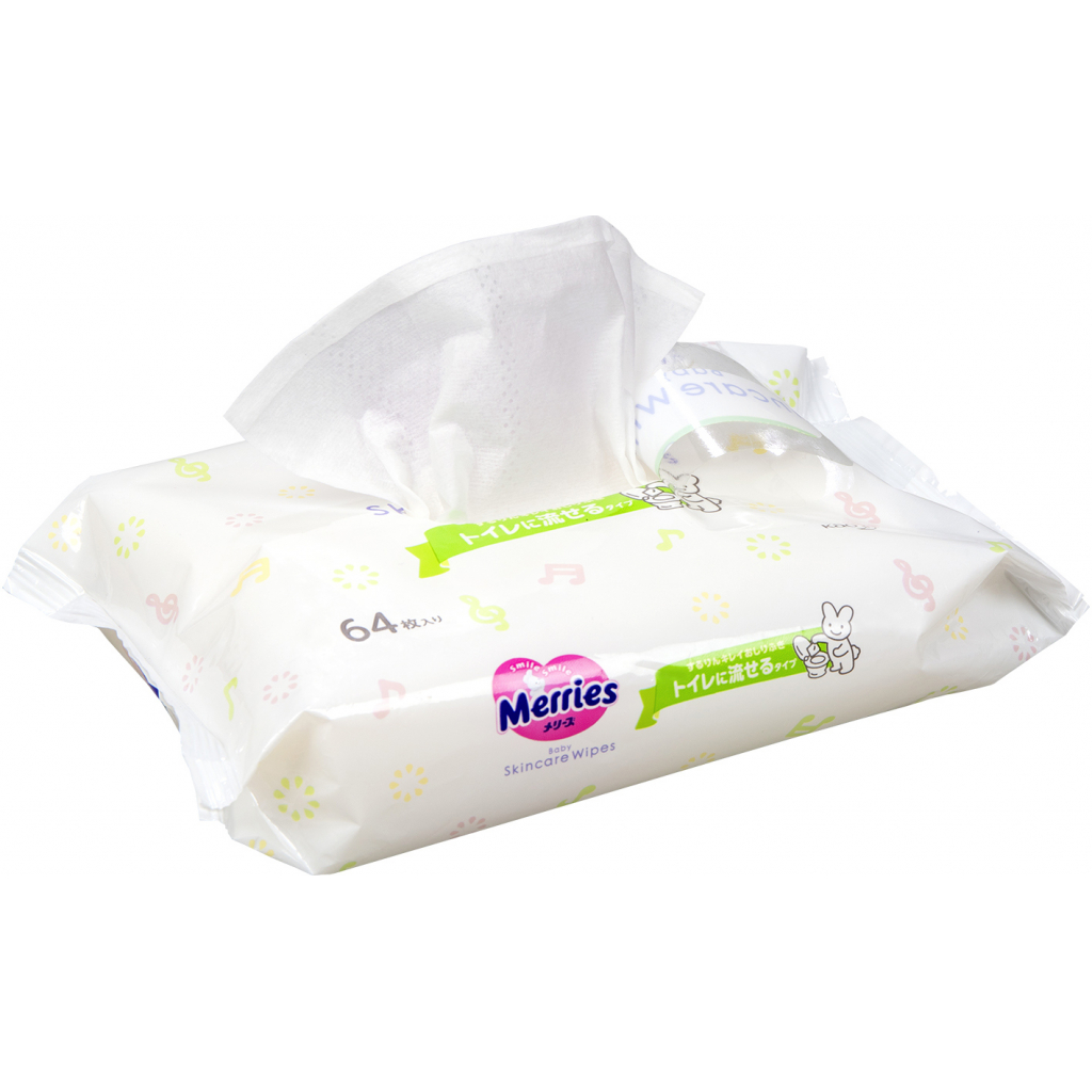 Дитячі вологі серветки Merries Flushable запасний блок 64 шт (4901301239983) - зображення 3