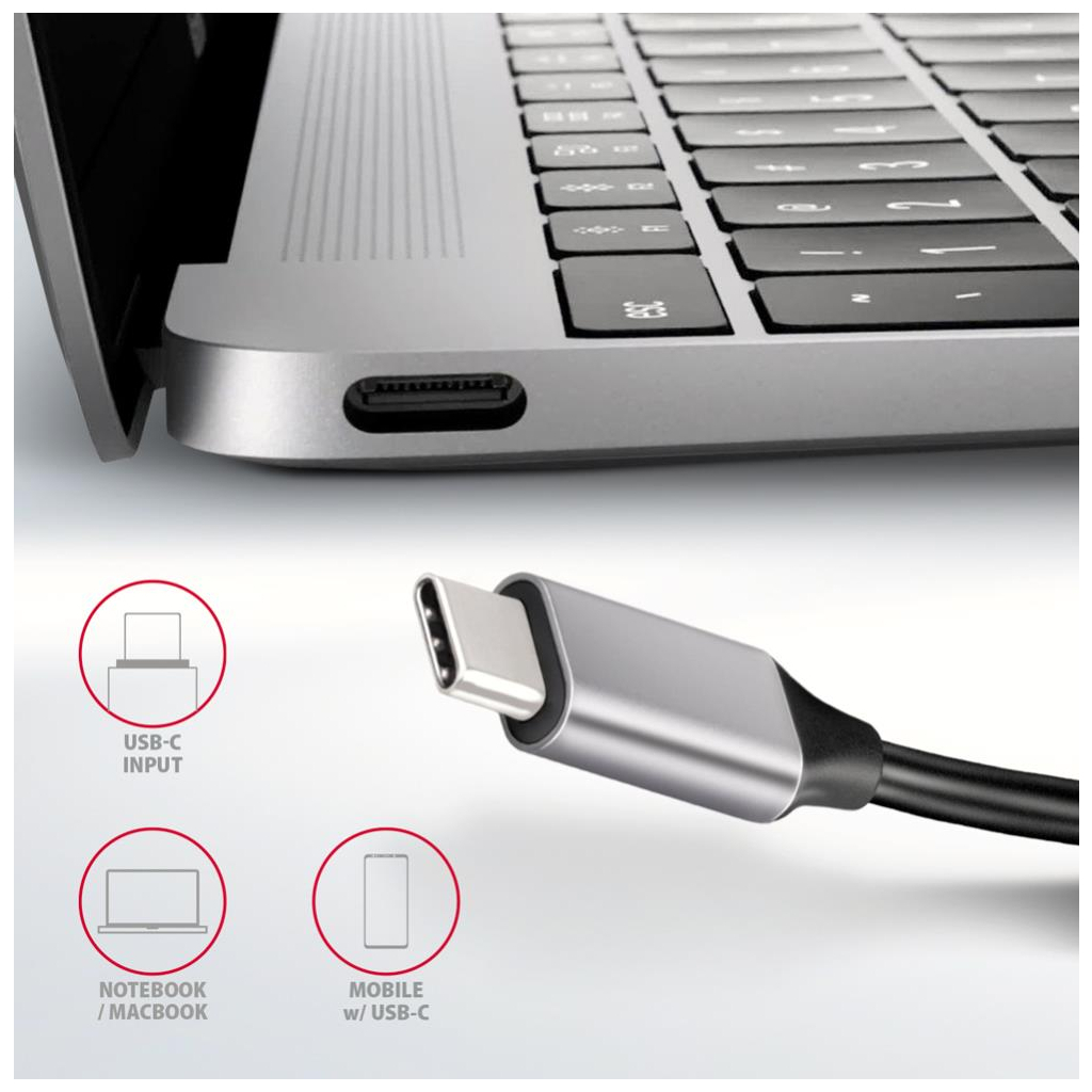 Концентратор AXAGON USB-C 6-in-1 to 4xUSB-A 5Gbps + 1xUSB-C PD100W + HDMI 4K30Hz 0.2m aluminum (HMC-6H4A) - зображення 6