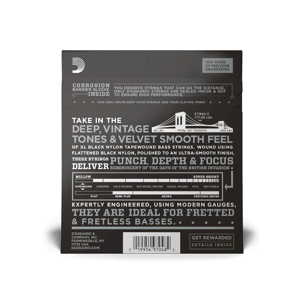 Струни для гітари D'Addario XL Nylon Tapewound 5-String Bass (50-135) (ETB92-5) - зображення 3