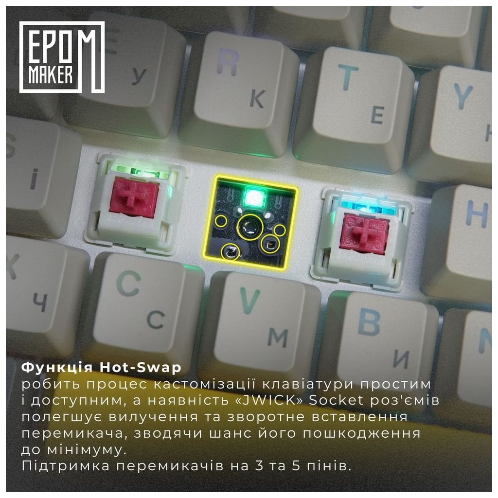 Клавіатура Epomaker EP64 60 Mulan Switch Hot-Swap RGB Wireless/Bluetooth/USB UA Black (EP64-B-M) - зображення 9
