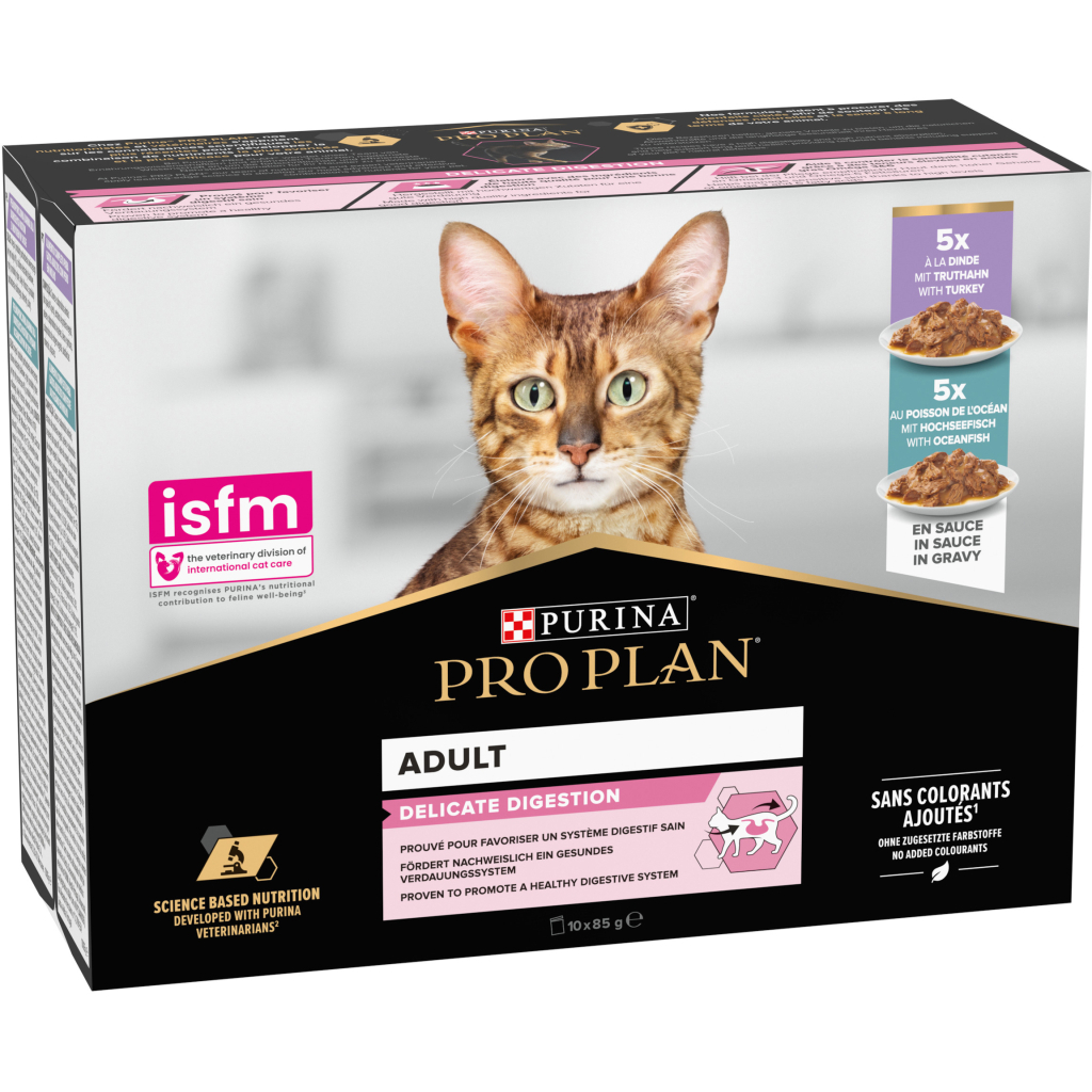 Вологий корм для кішок Purina Pro Plan Delicate Digestion Мультипак індичка та океанічна риба 10 х 85 г (8445290855817) - изображение 4