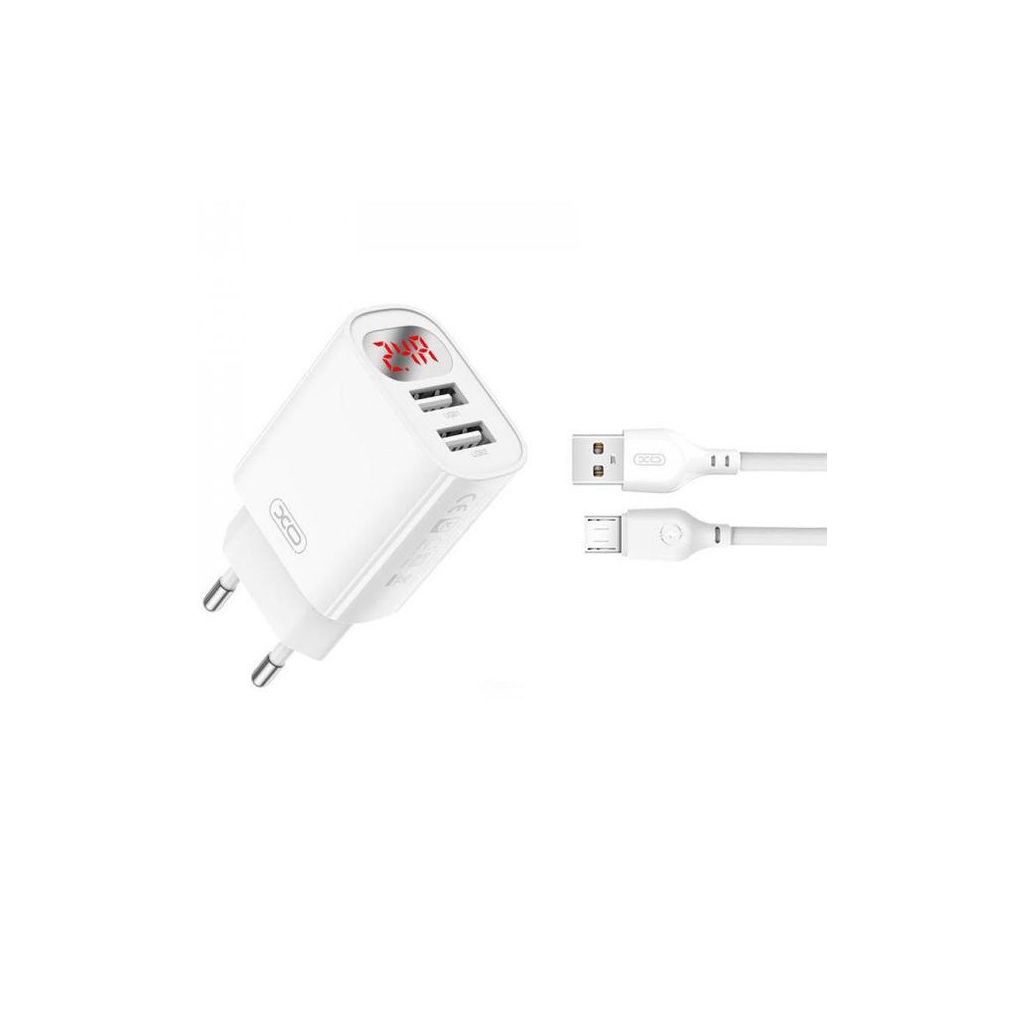 Зарядний пристрій XO L95 (2USB/2.4A) + USB - MicroUSB White (XO-L95-M) - зображення 1