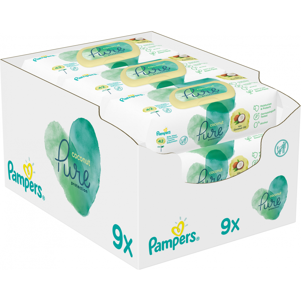 Дитячі вологі серветки Pampers Pure Coconut 378 шт (8001841709017) - зображення 2