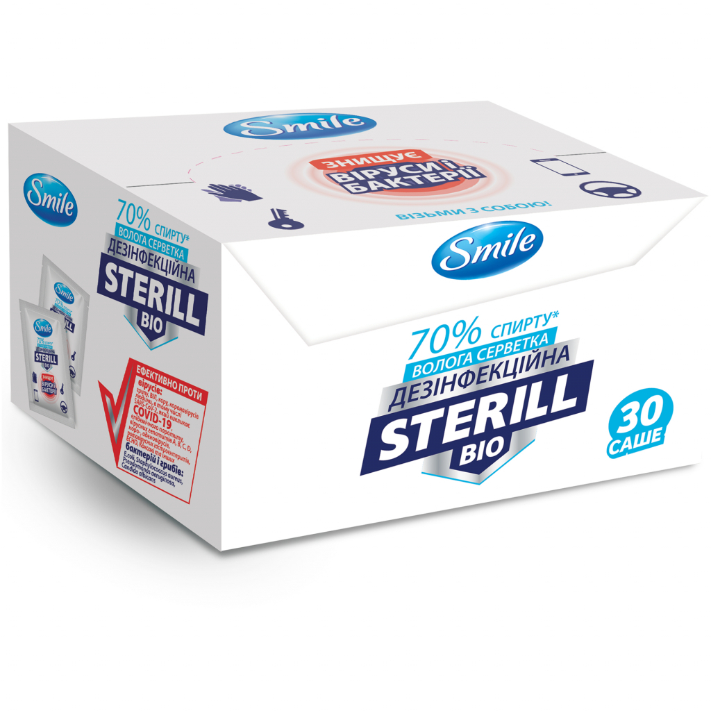 Вологі серветки Smile Sterill Bio в саше 30 шт. (4823071644876) - зображення 1