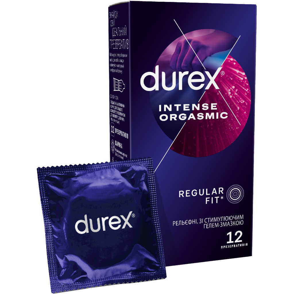 Презервативи Durex Intense Orgasmic рельєфні з стимулюючим гелем-змазкою 12 шт. (5052197056037) - изображение 1