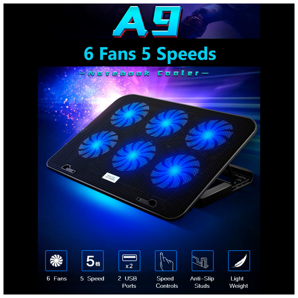 Підставка до ноутбука IceCoorel 10-15.6", 6*60mm 2500 RPM, 2*USB, 353x255x32mm, Black (A9) - изображение 3