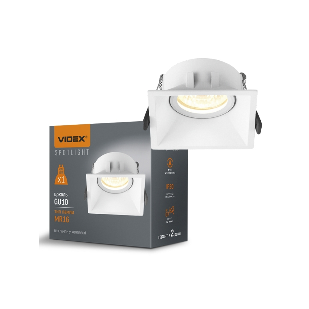 Світильник точковий Videx під лампу GU10 врізний Квадрат Білий (VL-SPF09S-W) - изображение 3