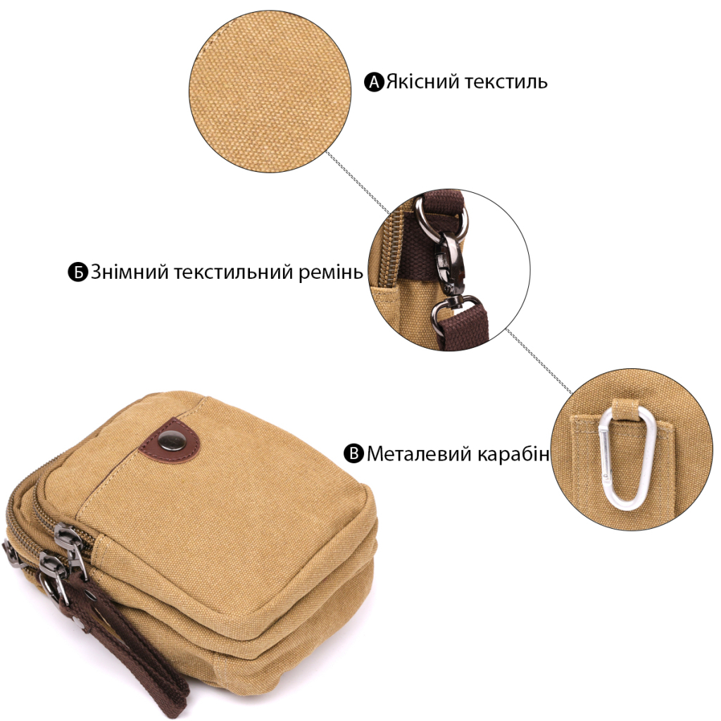 Сумка Vintage Текстильна Хакі (20161) - зображення 5