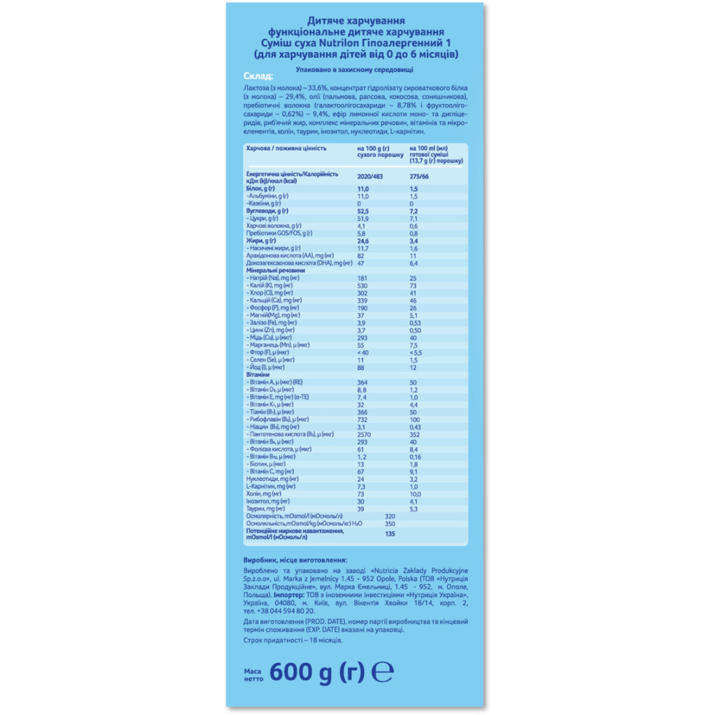 Дитяча суміш Nutrilon 1 Гіпоалергенна 600 г (5900852032936) - зображення 5