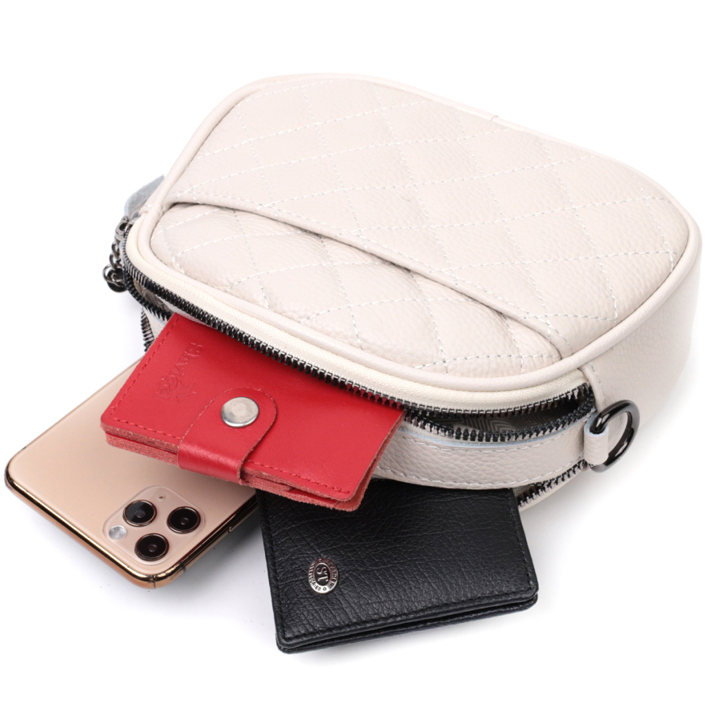 Сумка Vintage Жіноча стьобана з м'якої натуральної шкіри Біла (22326) - зображення 5