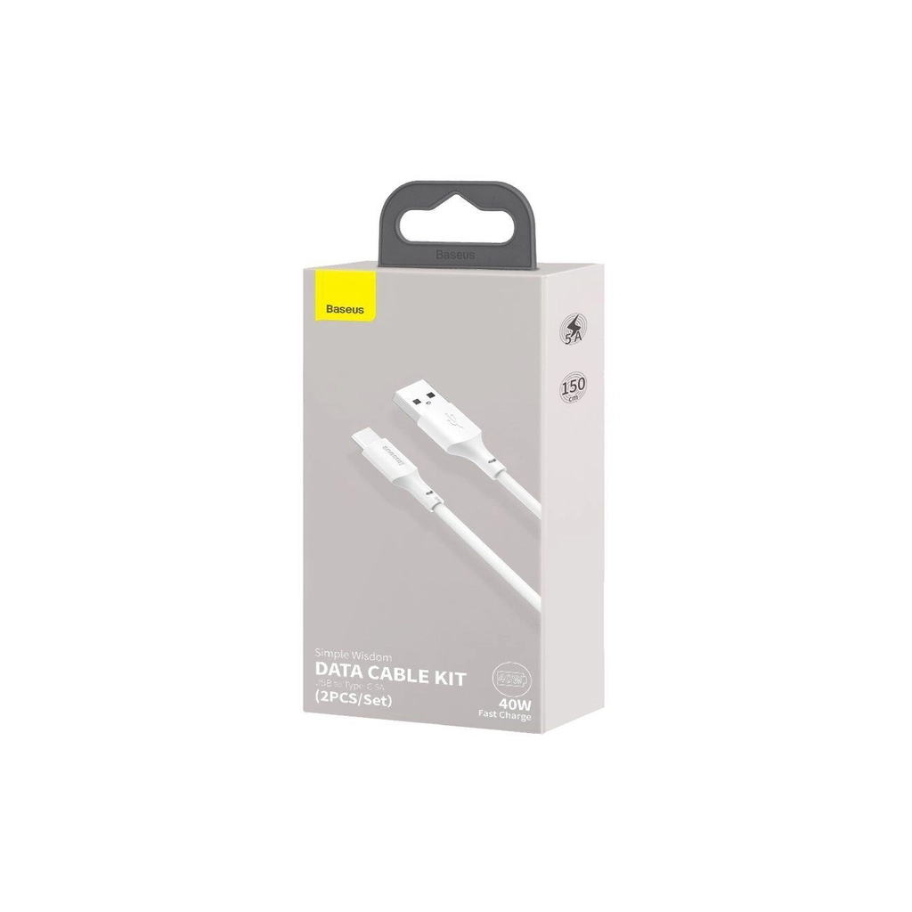 Дата кабель USB 2.0 AM to USB-C 1.5m 5A Simple WisdomKit (2PCS) white Baseus (TZCATZJ-02) - зображення 5