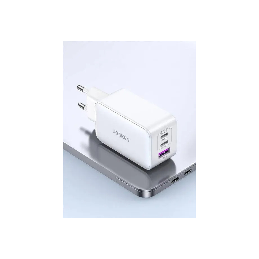 Зарядний пристрій Ugreen 1xUSB + 2xUSB-C 65W GaN CD244 white (15334) - зображення 4