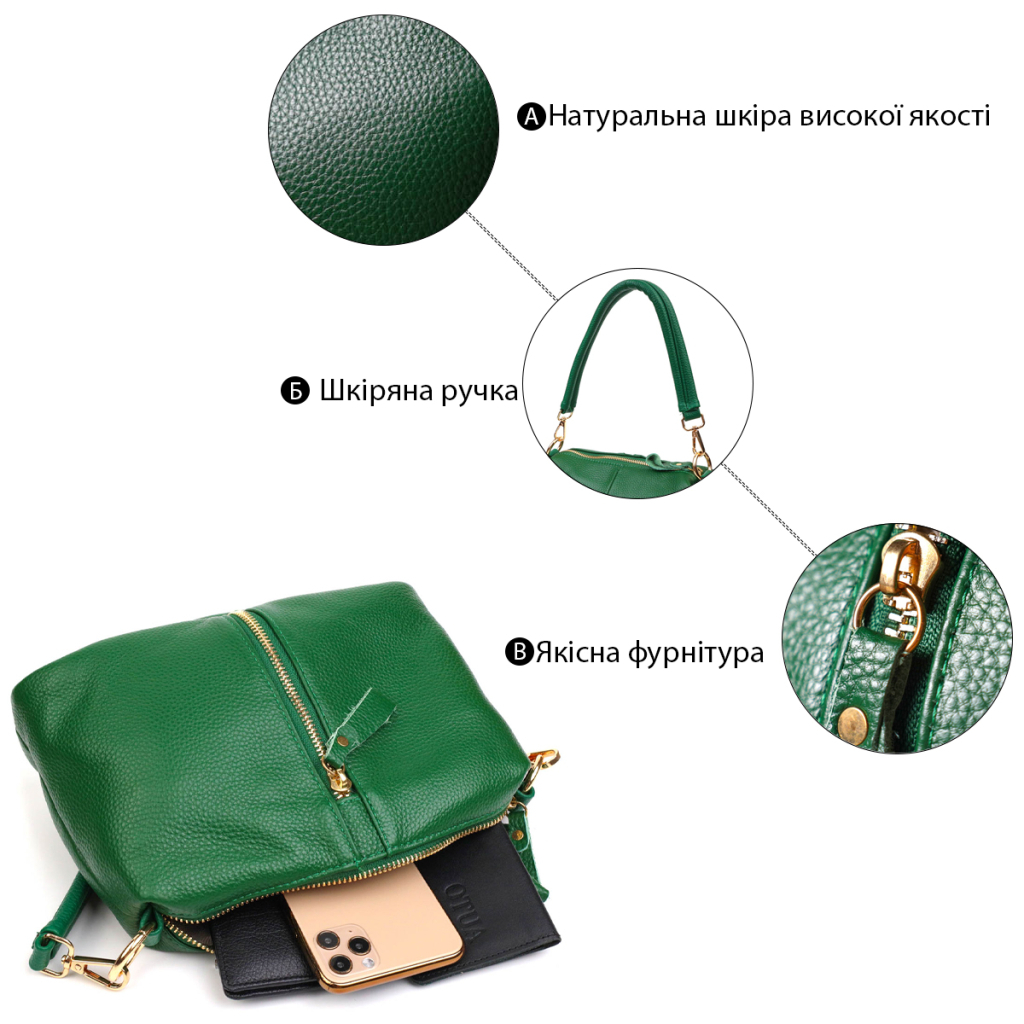 Сумка Vintage Через плече із натуральної шкіри Зелена (22097) - зображення 4