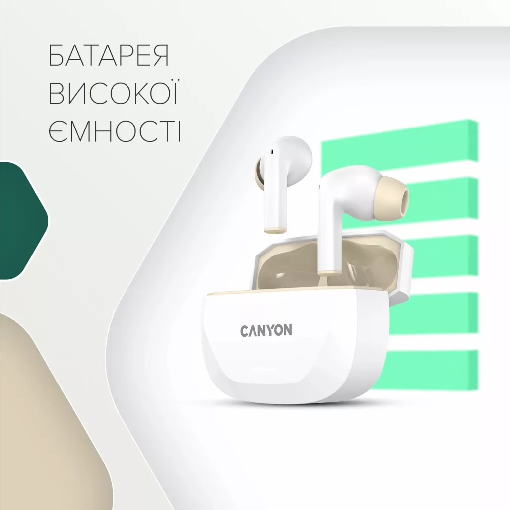 Навушники Canyon Hexagon 7 TWS ANC+ENC Wireless Charge White/Beige (CNS-TWS7WB) - зображення 7
