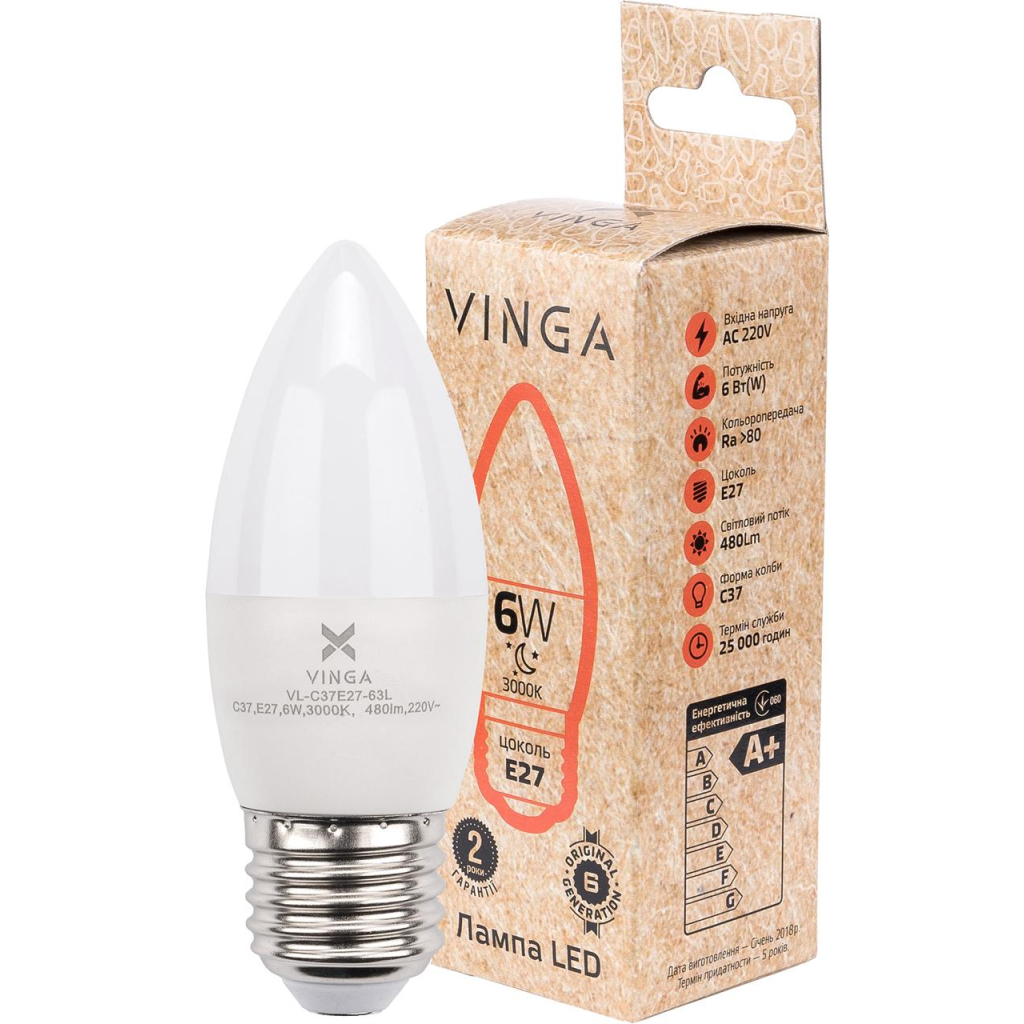 Лампочка Vinga VL-C37E27-63L - изображение 3
