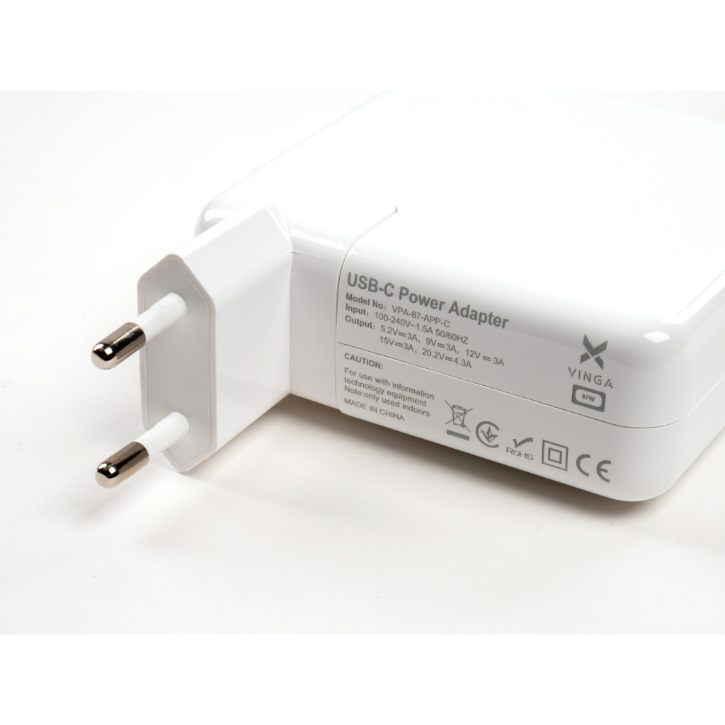 Блок живлення до ноутбуку Vinga Apple 87W 5.2V3A/9V3A/12V3A/15V3A/20.2V4.3A USB-C (VPA-87-APP-C) - зображення 4