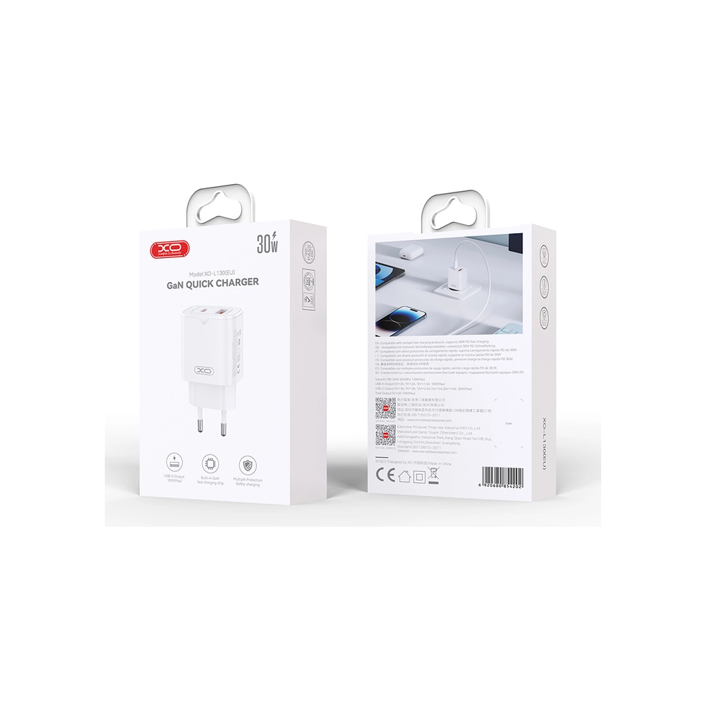 Зарядний пристрій XO L130 USB-C PD30W + USB-A QC3.0 White (L130.white) - зображення 4