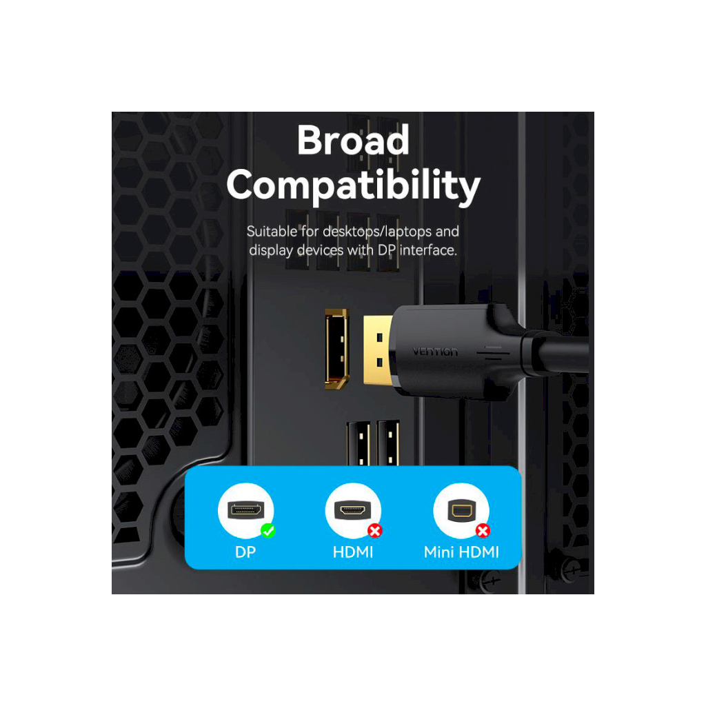 Кабель мультимедійний DisplayPort to DisplayPort 5.0m V1.2 4K 60Hz 3D Dolby 7.1 Vention (HAKBJ) - зображення 11
