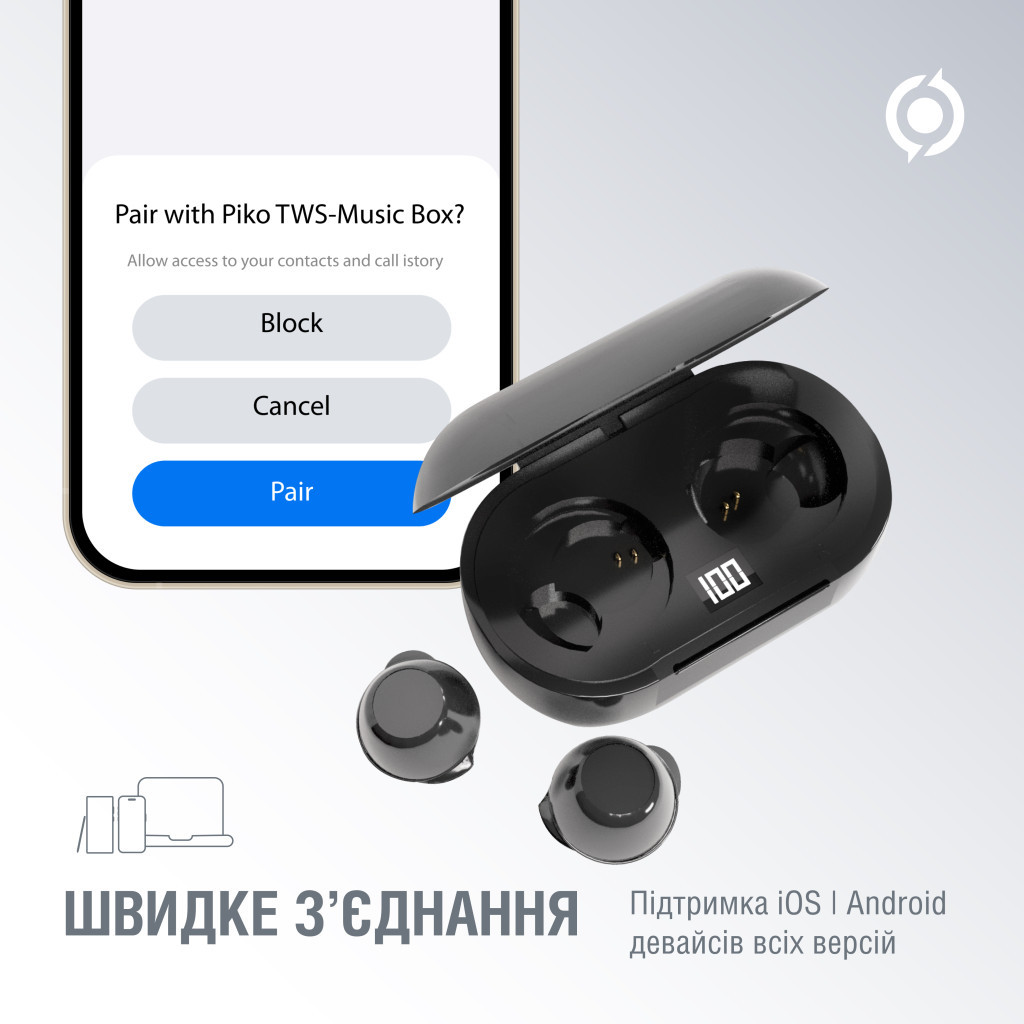 Навушники Piko TWS-MusicBox Black (1283126583414) - зображення 5