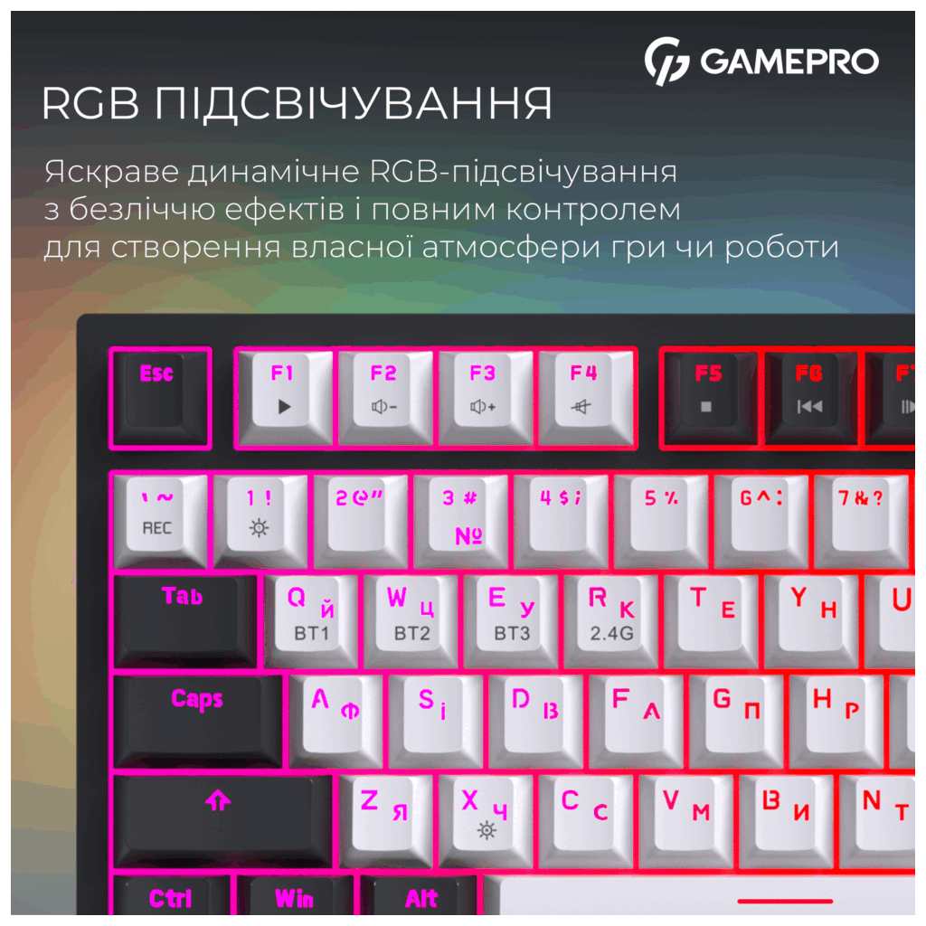 Клавіатура GamePro Asgard Valhalla Pro MK160B-D-Pro Rainy Switch Wireless/Bluetooth/USB UA Black (MK160B-D-Pro) - зображення 10