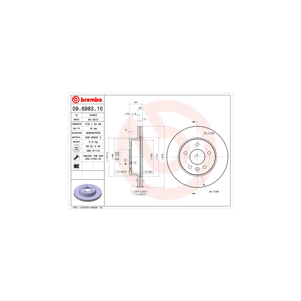 Гальмівний диск Brembo 09.6983.10 - зображення 1