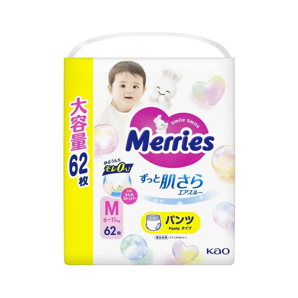 Підгузки Merries розмір M (6-11 кг) трусики 62 шт (4901301442949) - изображение 1