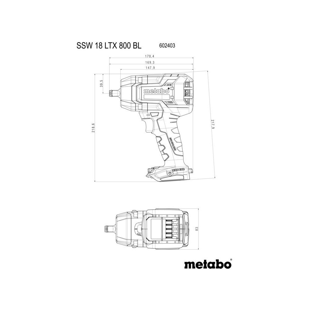 Гайковерт Metabo SSSW 18 LTX 800 BL, 18В, 1200Нм, М24, 0-2575об/хв (без АКБ та ЗП) (602403850) - изображение 2