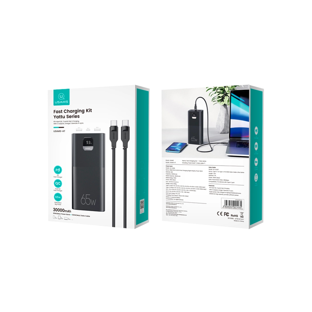 Батарея універсальна Usams PB68 30000mAh PD/3.0/65W, QC/3.0, Black (ATXLOGTC01) - зображення 7