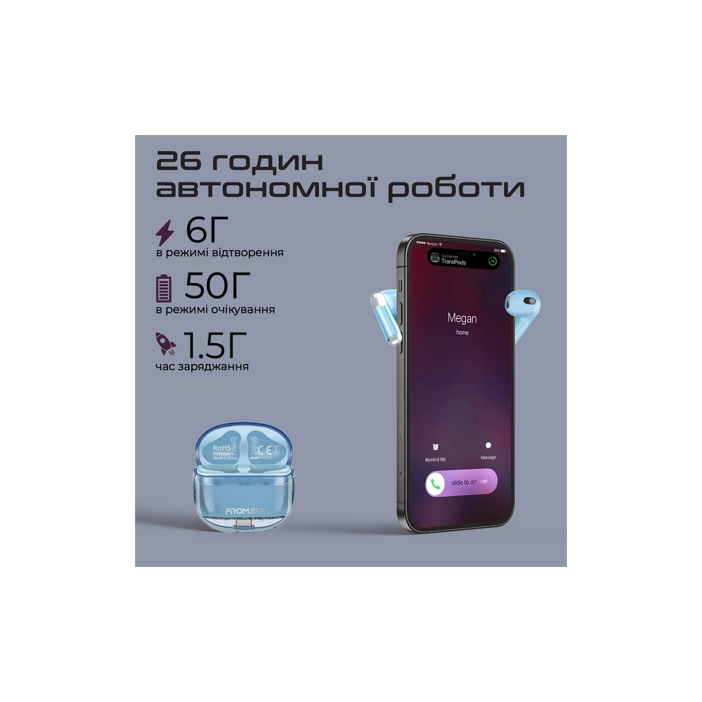 Навушники Promate TransPods Blue (transpods.blue) - зображення 6