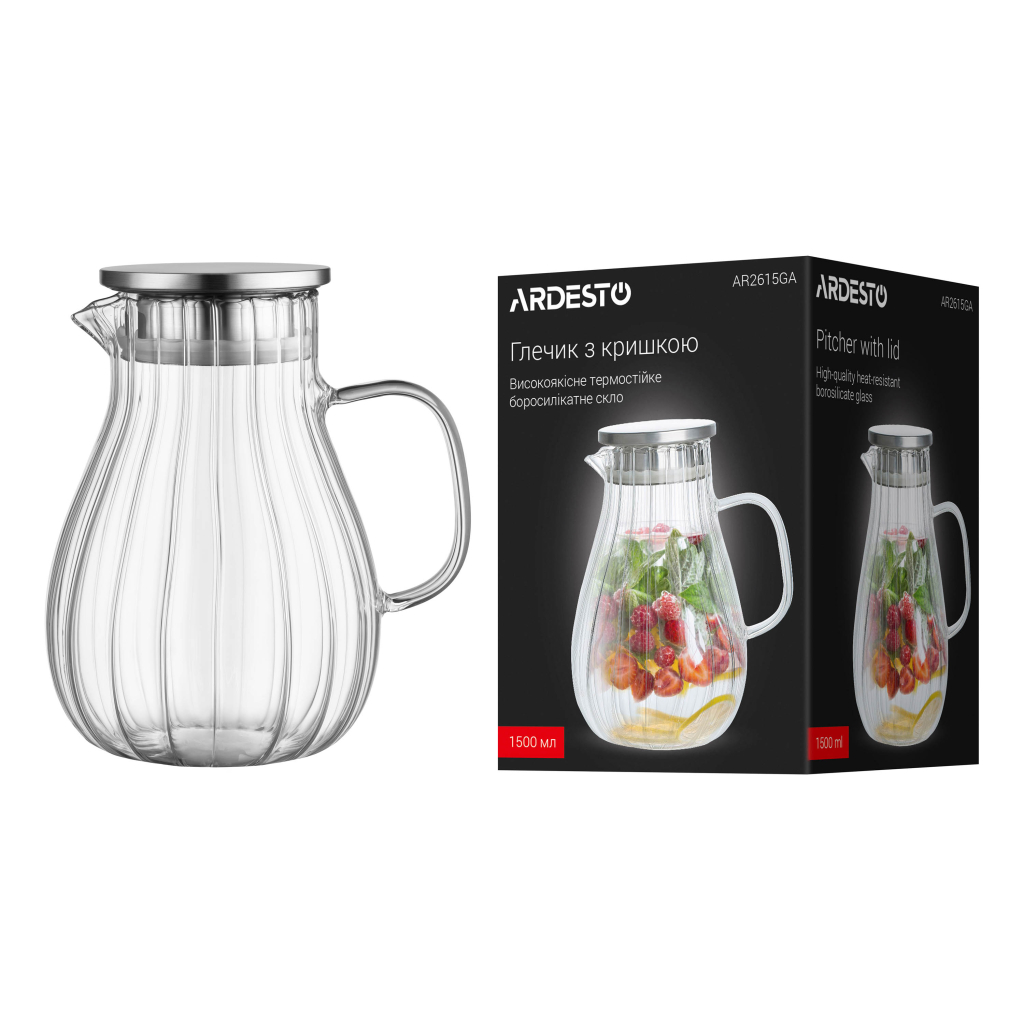 Глечик Ardesto Iceberg, 1500мл, боросилікатне скло, нержавіюча сталь, прозорий (AR2615GA) - зображення 6