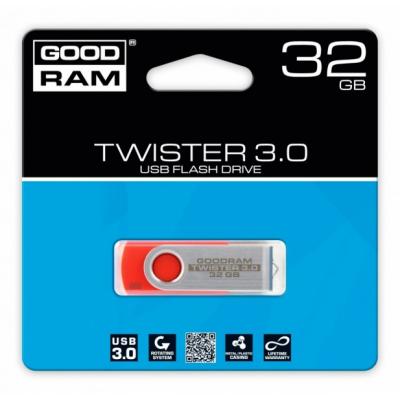 USB флеш накопичувач Goodram 32GB Twister Red USB 3.0 (PD32GH3GRTSRR9) - зображення 1