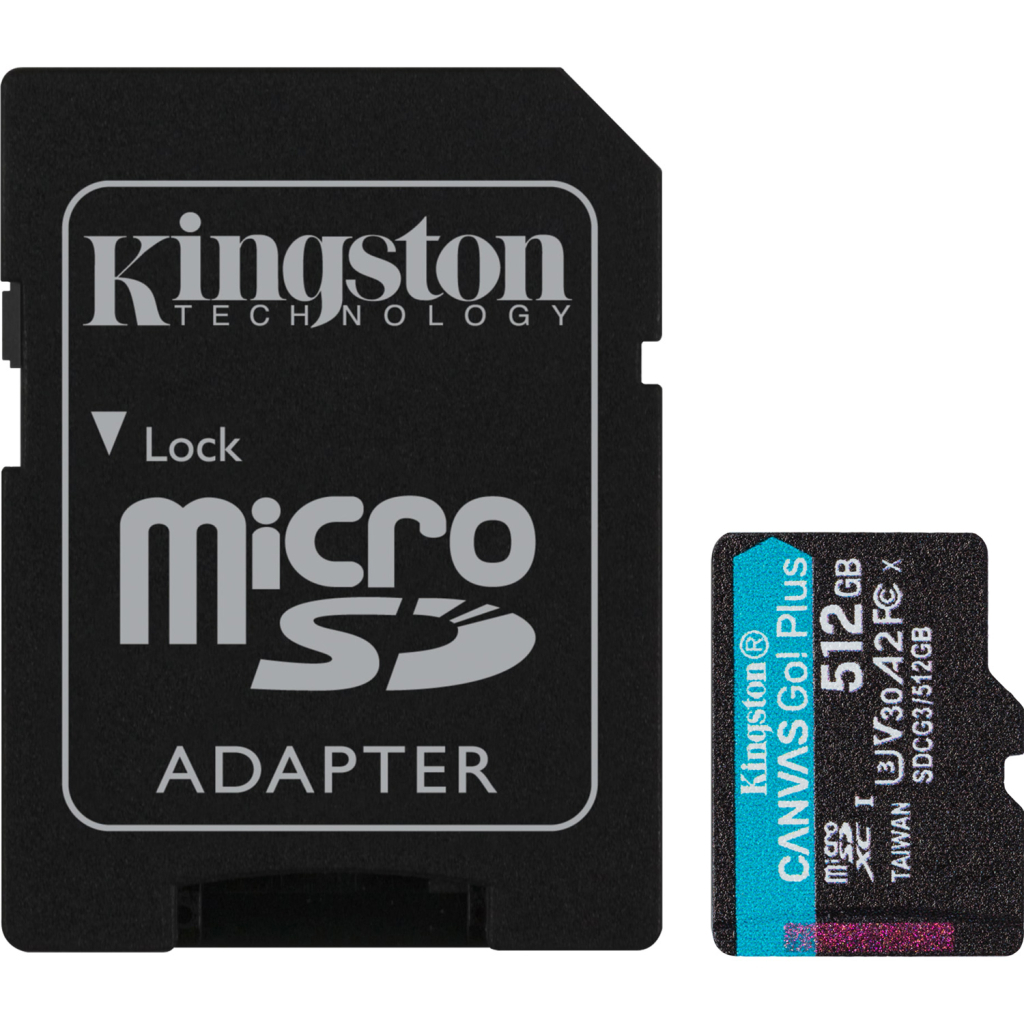 Карта пам'яті Kingston 512GB microSDXC class 10 UHS-I U3 A2 Canvas Go Plus (SDCG3/512GB) - зображення 1