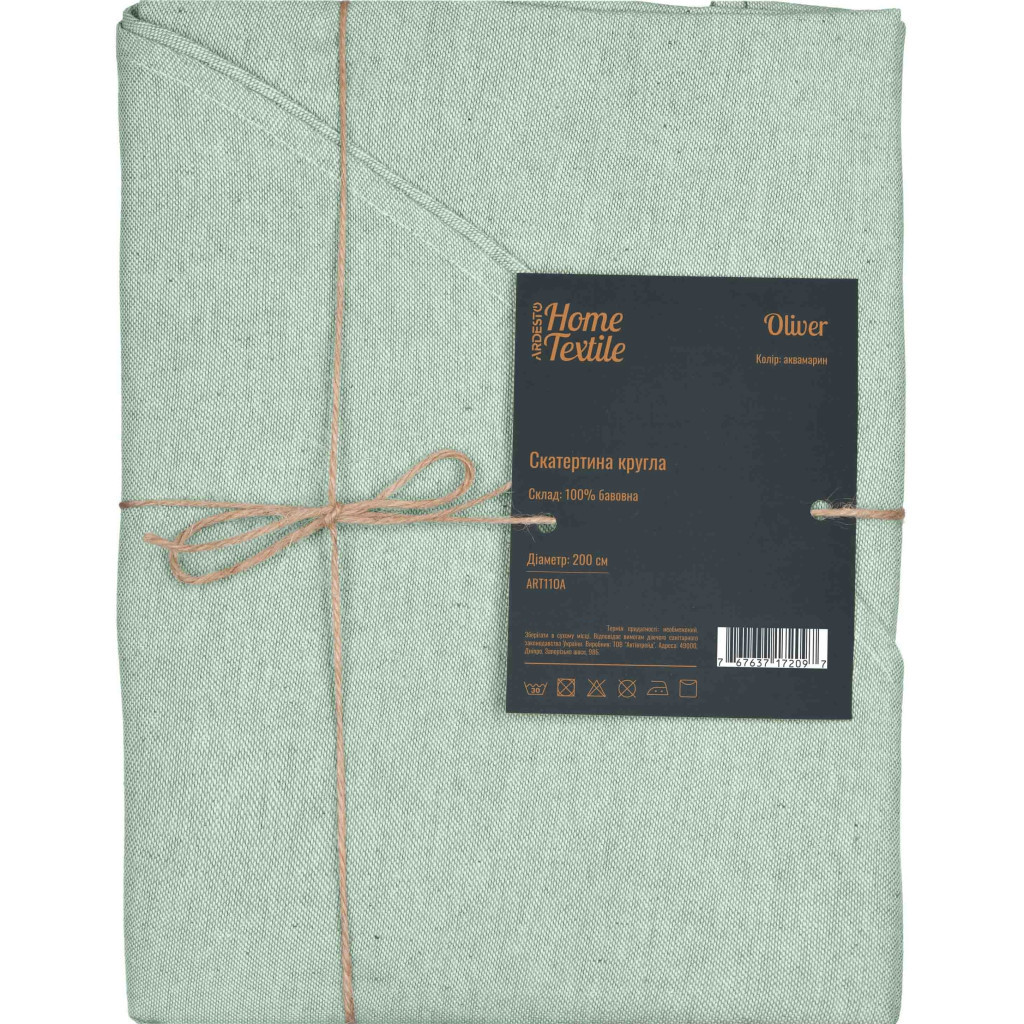 Скатертина Ardesto Oliver, 100% бавовна, аквамарин кругла 136 см (ART10OA) - зображення 1