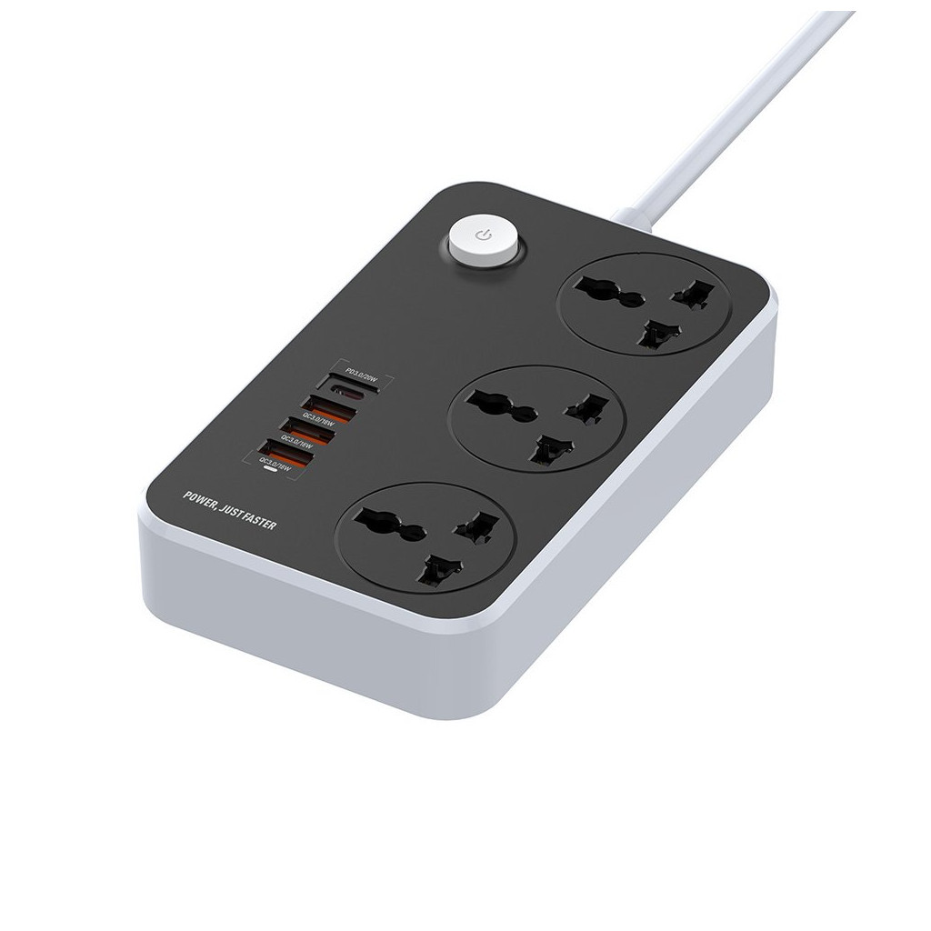 Мережевий фільтр живлення ColorWay CW-CHU34PDB, 3 розетки/4USB Black 2M (CW-CHU34PDB) - зображення 1