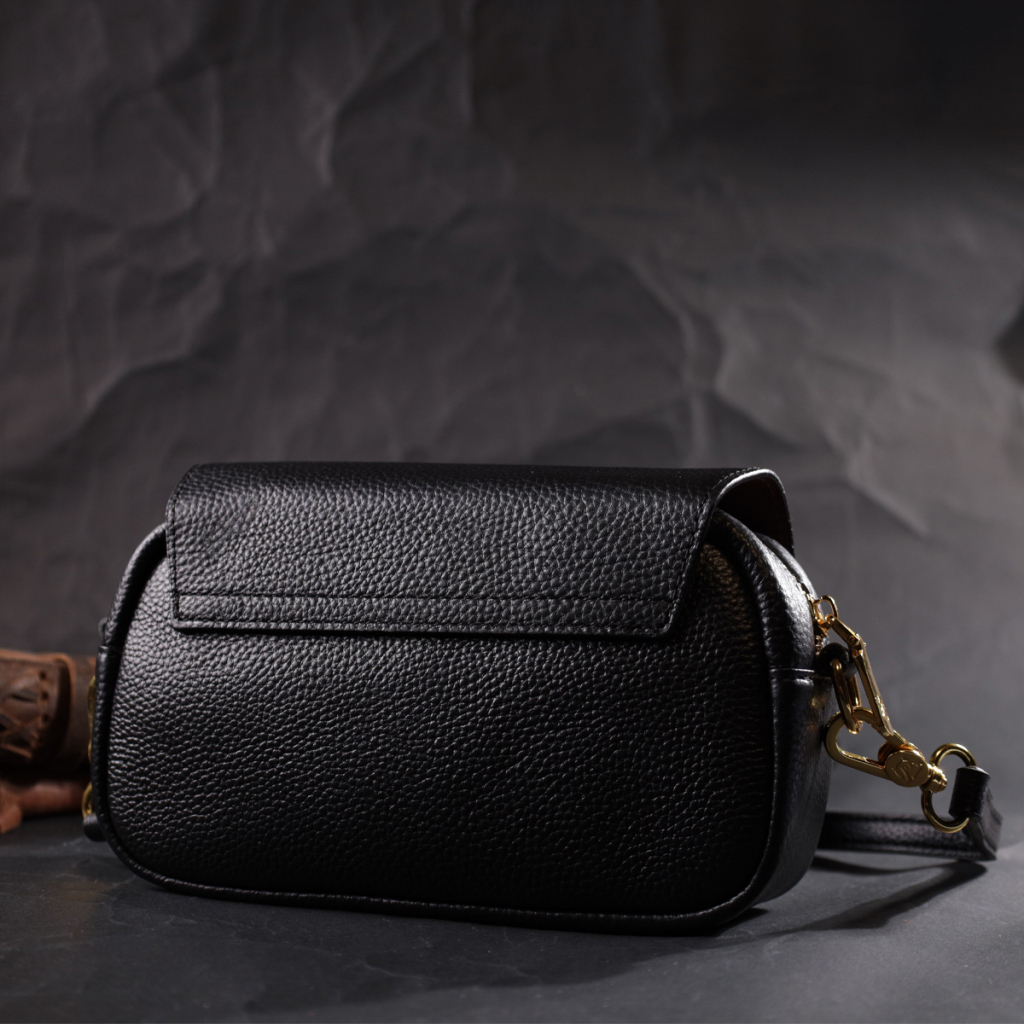 Сумка Vintage Вечірня Жіноча з фігурним клапаном із натуральної шкіри Чорна (22429) - зображення 10