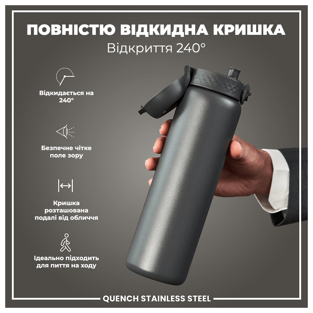 Пляшка для води ION8 OneTouch Stainless Steel 1200 мл Grey (I8SS1000GRY) - зображення 3
