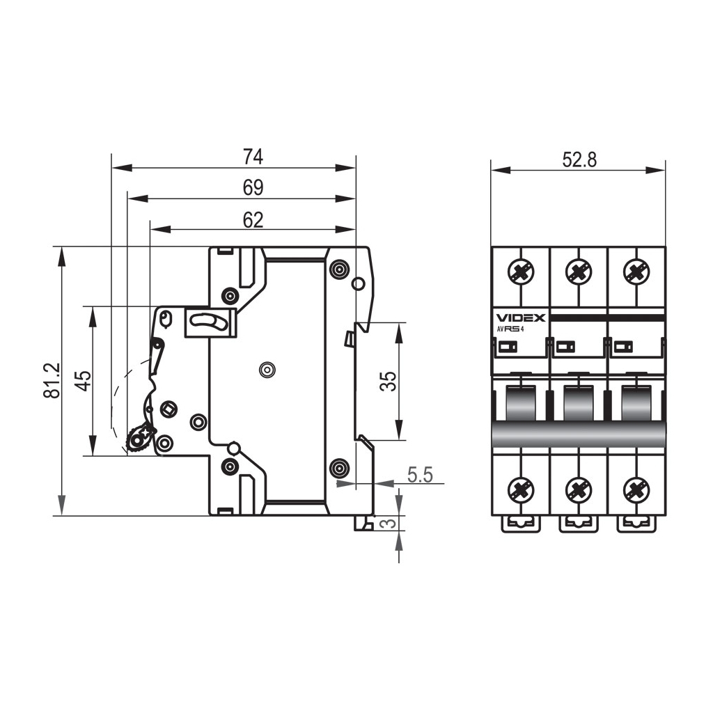 Автоматичний вимикач Videx RS4 RESIST 3п 50А С 4,5кА (VF-RS4-AV3C50) - зображення 4