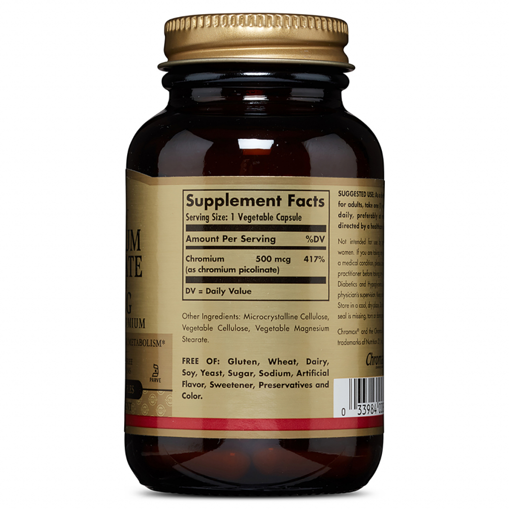 Мінерали Solgar Хром Пиколинат, Chromium Picolinate, 500 мкг, 60 капсул (SOL00871) - зображення 2
