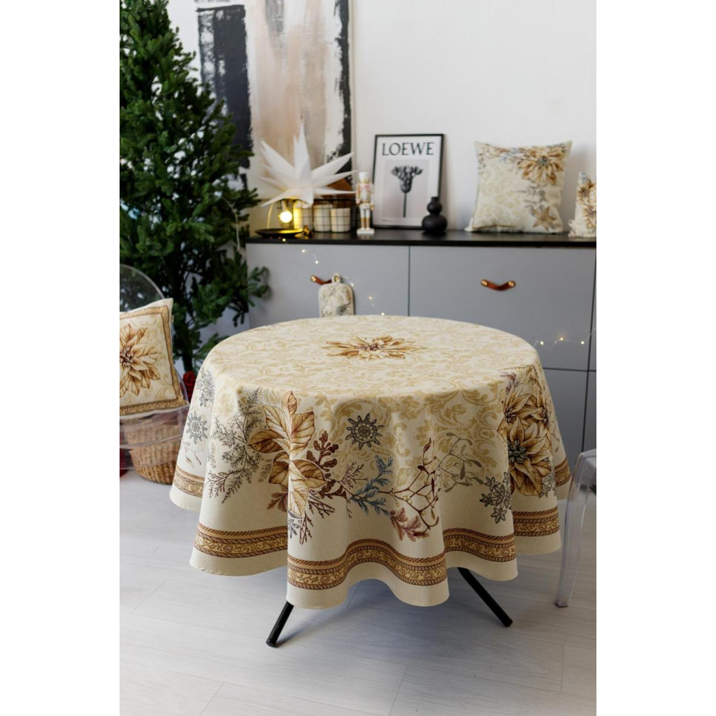 Скатертина Прованс гобеленова з велюром Золоте свято Dх180 см (037394) - зображення 5