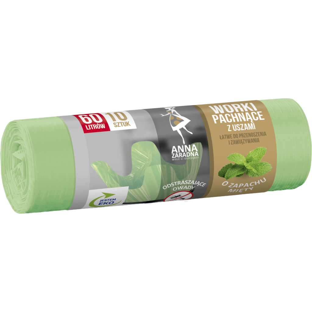 Пакети для сміття Anna Zaradna з вушками з ароматом м'яти 60 л 10 шт. (5903936038107) - зображення 1