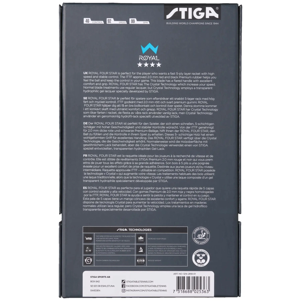 Ракетка для настільного тенісу Stiga Royal Crystal 4 Star FL (1214-2818-01) (931152) - зображення 5