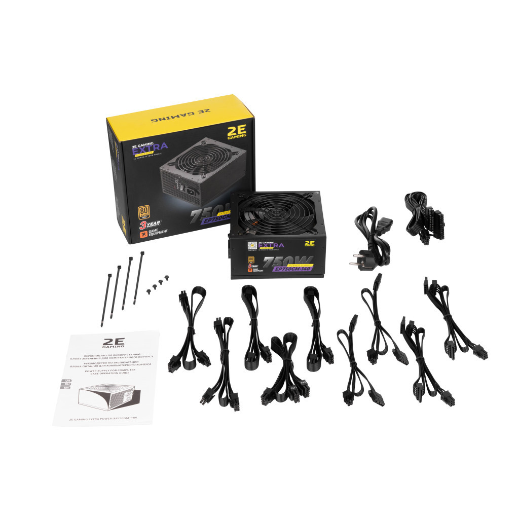 Блок живлення 2E GAMING EXTRA POWER (750W), >90, 80+ Gold, 140mm, 1xMB 24pin(20+4), 1xCPU 8pin(4+4), 4xMolex, 6x (2E-EP750GM-140) - зображення 9