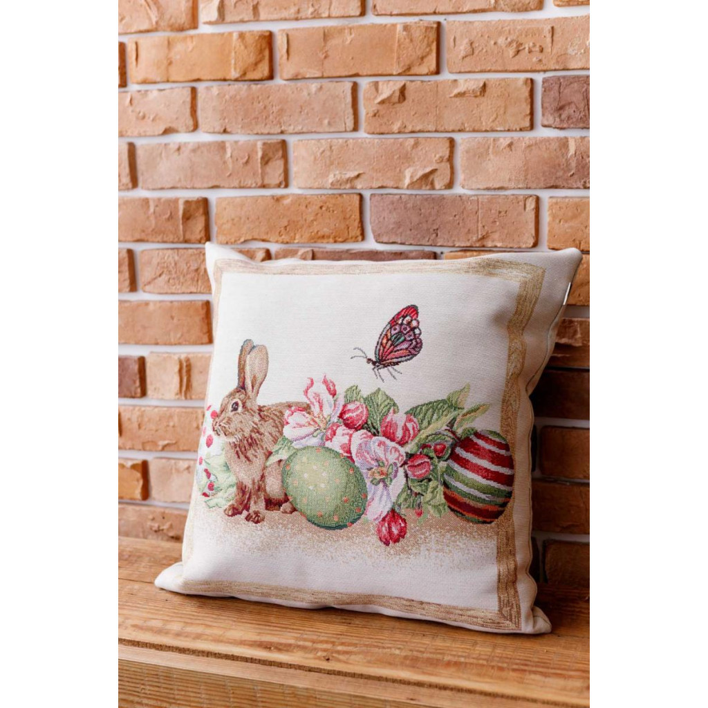 Подушка Прованс декоративна гобеленова Зайчик з писанками і квітами Веснянка 45х45 см (034272) - изображение 1