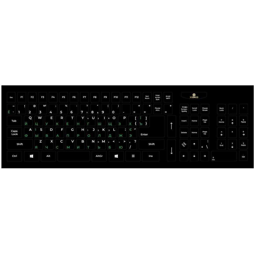 Наклейка на клавіатуру XoKo 109 keys UA/rus green, Latin white (XK-KB-STCK-BG) - зображення 1
