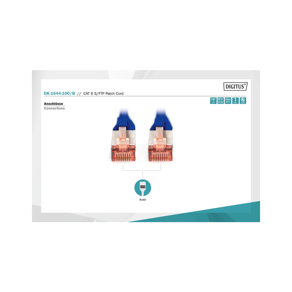 Патч-корд Digitus 10м, CAT 6 S-FTP, AWG 27/7, LSZH, blue (DK-1644-100/B) - изображение 5