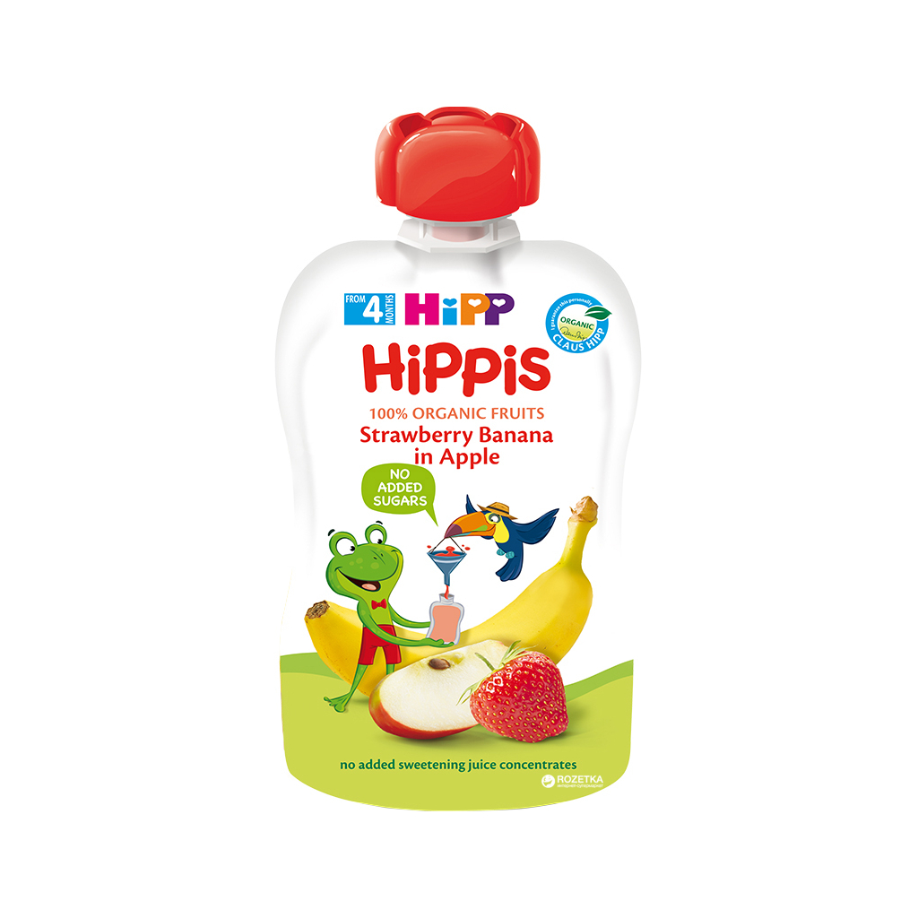 Дитяче пюре HiPP HiPPiS Pouch Яблуко-полуниця-банан, 100 г (9062300133759) - изображение 2